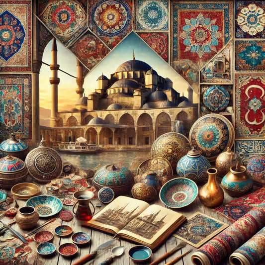 A stunning collage showcasing traditional Turkish handicrafts,