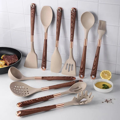 11-Piece Silicone Kitchenware Set - Gold-plated Handles | Non-stick Pan Safe DeriveMALL