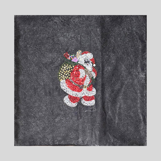 Hand-Beaded Santa Claus Velvet Pillowcase – Festive Christmas Décor (40x40 cm)