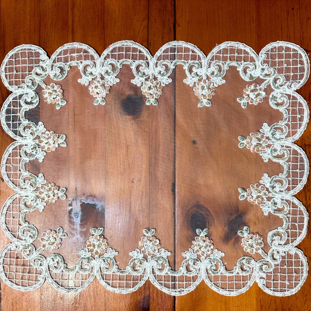 Petal Lace Doily – Handmade Beaded Lace Decor (15.7x12.6 Inches)