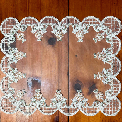 Petal Lace Doily – Handmade Beaded Lace Decor (15.7x12.6 Inches)