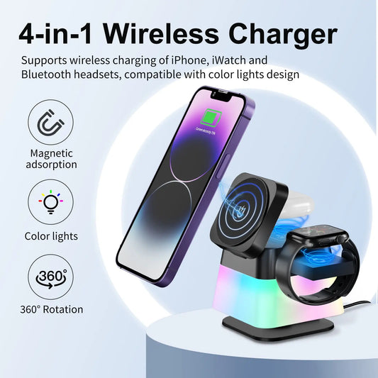 4-in-1 Wireless Charger Stand - Rotatable with Colorful Lighting DeriveMALL