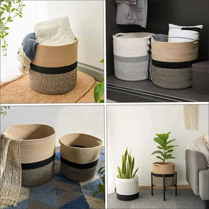 Cotton Rope Storage Basket Hamper - Household Laundry Basket, Woven Storage Organizer DeriveMALL