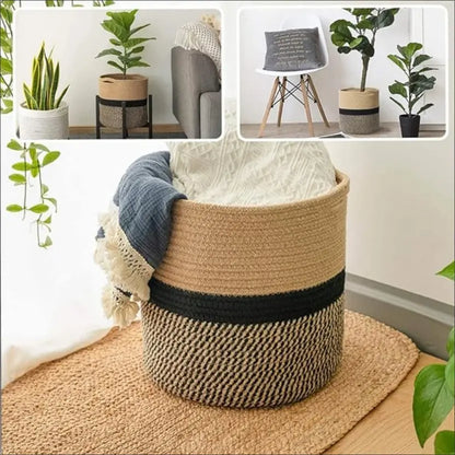 Cotton Rope Storage Basket Hamper - Household Laundry Basket, Woven Storage Organizer DeriveMALL