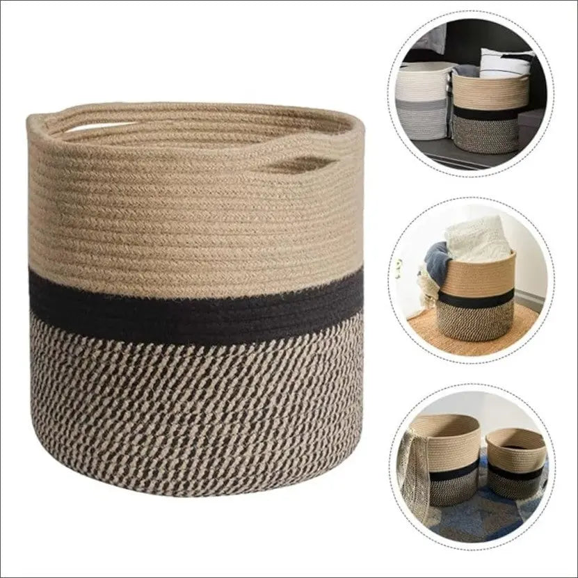 Cotton Rope Storage Basket Hamper - Household Laundry Basket, Woven Storage Organizer DeriveMALL