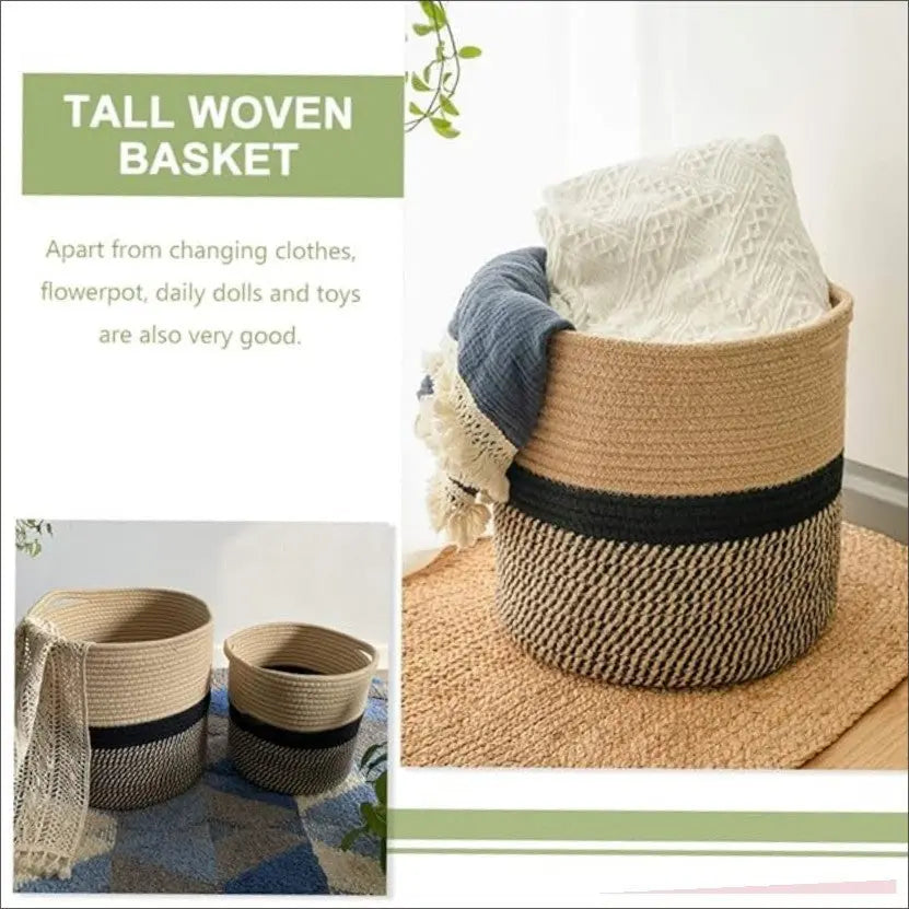 Cotton Rope Storage Basket Hamper - Household Laundry Basket, Woven Storage Organizer DeriveMALL