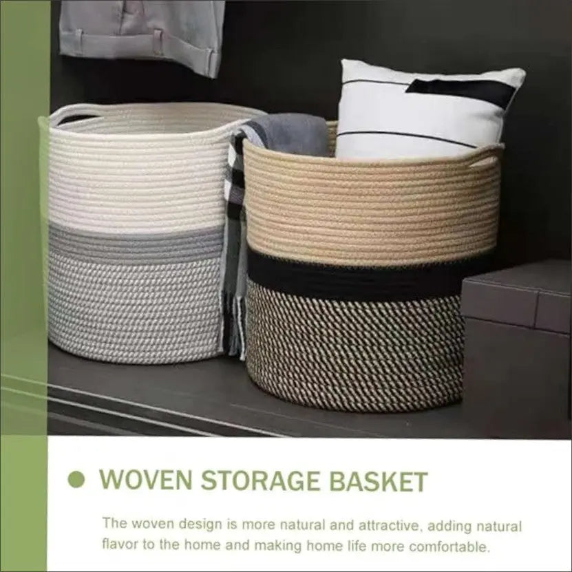 Cotton Rope Storage Basket Hamper - Household Laundry Basket, Woven Storage Organizer DeriveMALL