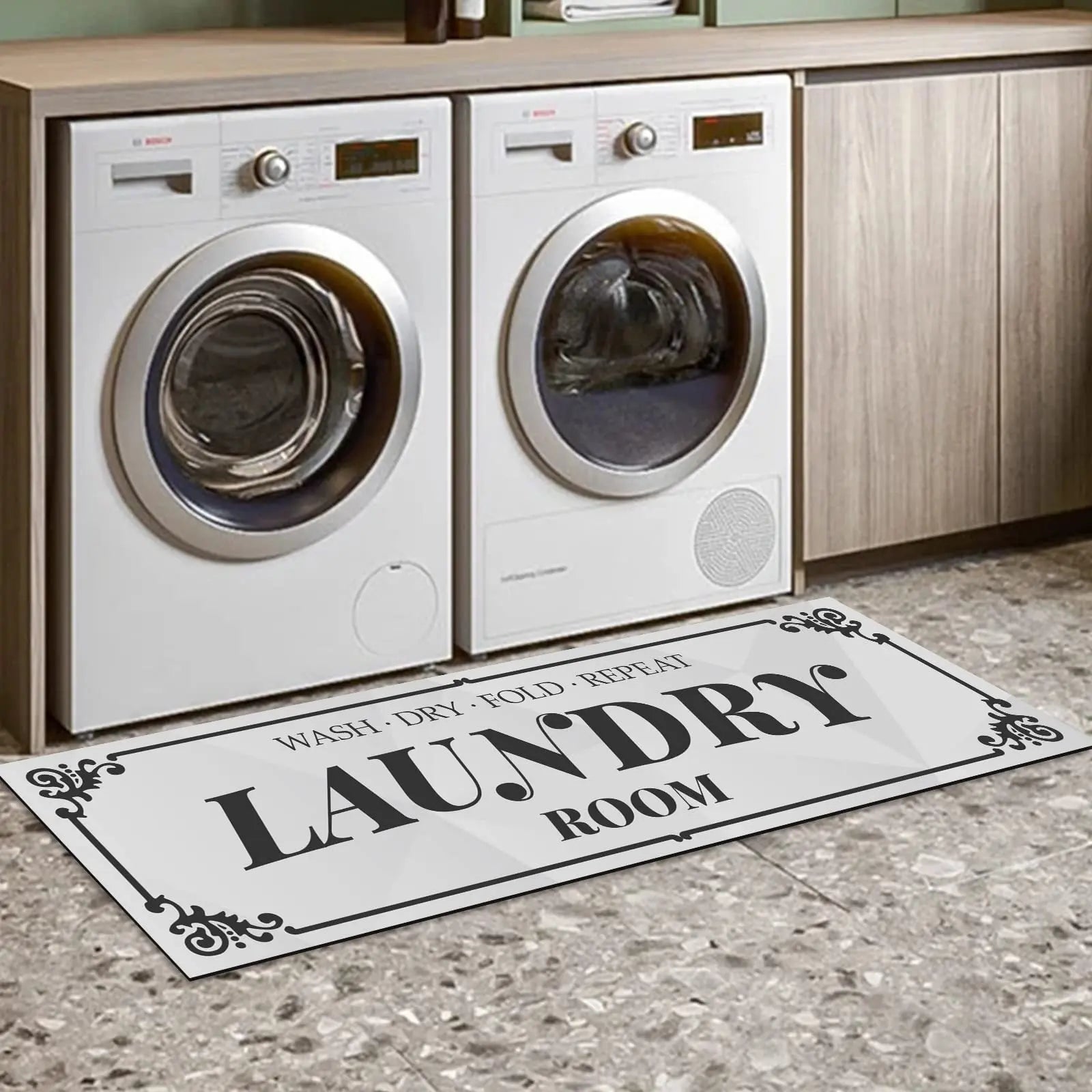 Durable Laundry Room Rug Runner - Light Grey, Non-Slip, Waterproof & Washable | DeriveMALL DeriveMALL