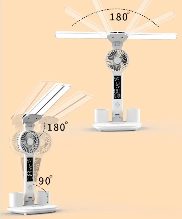 Foldable LED Table Light Eye Protection Multifunction Desk Lamp With Thermometer Calendar Fan Pen Holder Study Reading Fan Light DeriveMALL