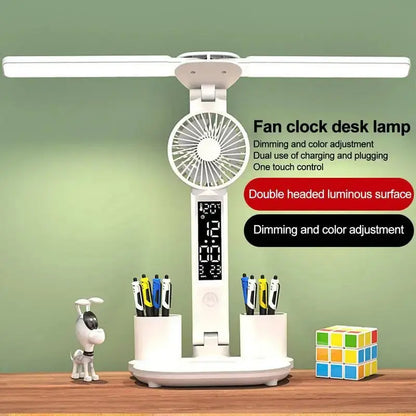 Foldable LED Table Light Eye Protection Multifunction Desk Lamp With Thermometer Calendar Fan Pen Holder Study Reading Fan Light DeriveMALL