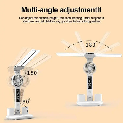 Foldable LED Table Light Eye Protection Multifunction Desk Lamp With Thermometer Calendar Fan Pen Holder Study Reading Fan Light DeriveMALL