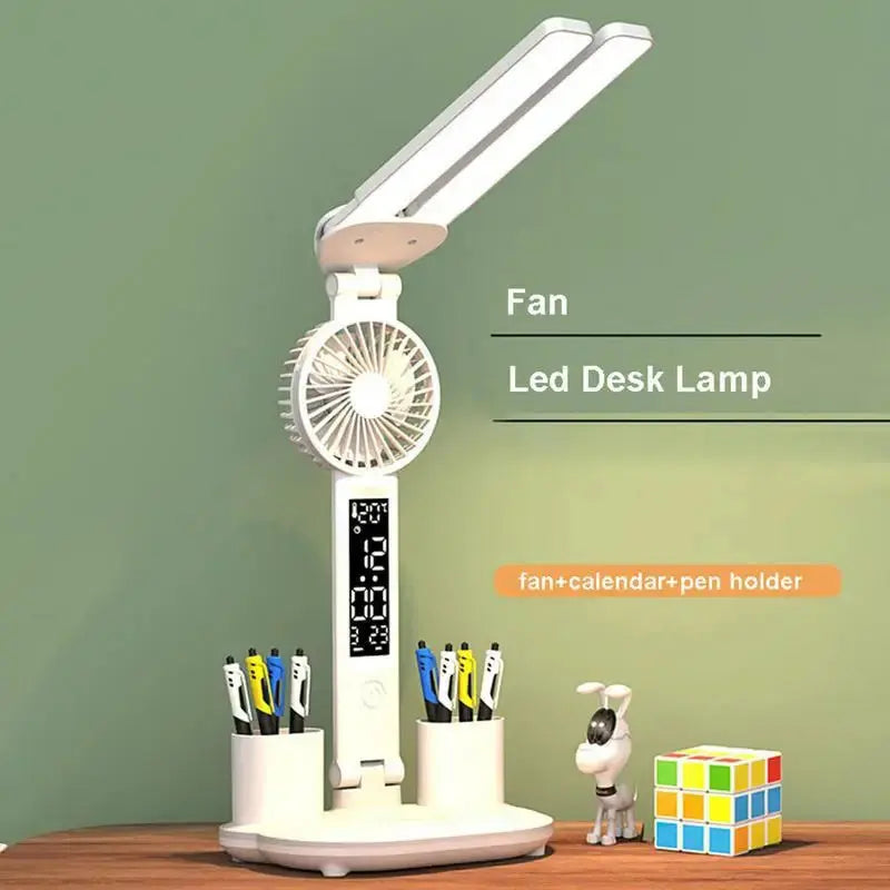 Foldable LED Table Light Eye Protection Multifunction Desk Lamp With Thermometer Calendar Fan Pen Holder Study Reading Fan Light DeriveMALL