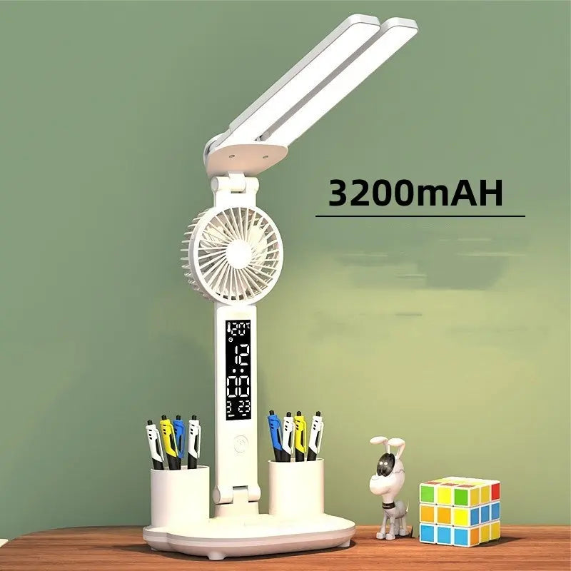 Foldable LED Table Light Eye Protection Multifunction Desk Lamp With Thermometer Calendar Fan Pen Holder Study Reading Fan Light DeriveMALL