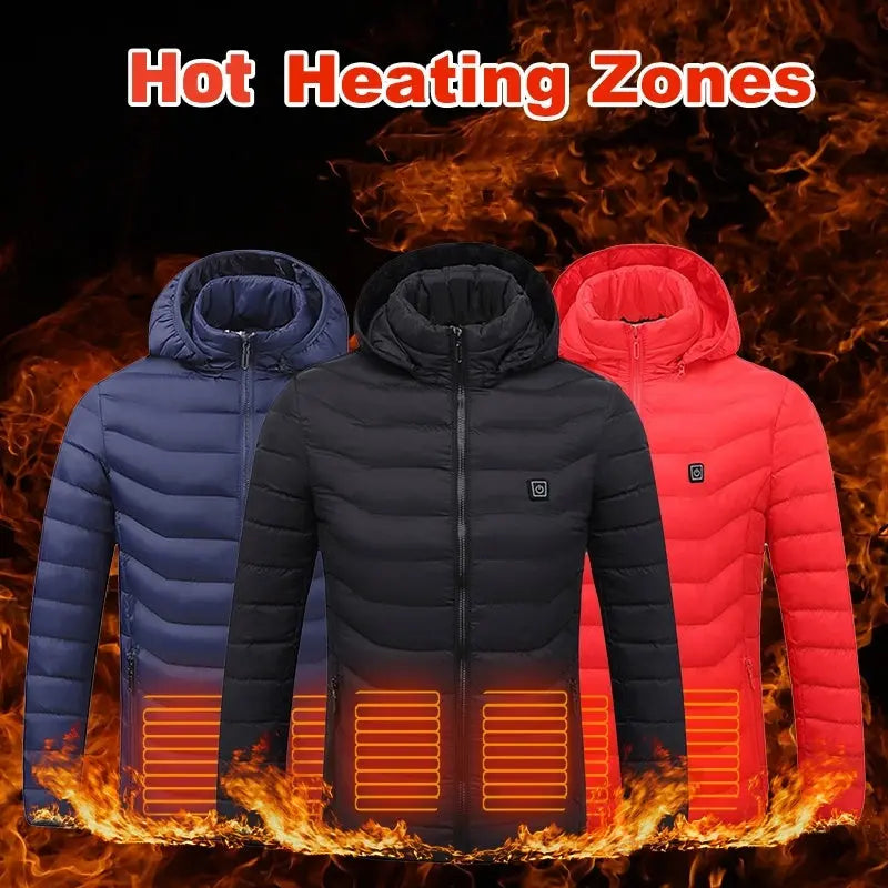 Men Heated Puffer Jacket Electric Heating Coat Insulated Hood Windbreaker 9Heat Zones DeriveMALL