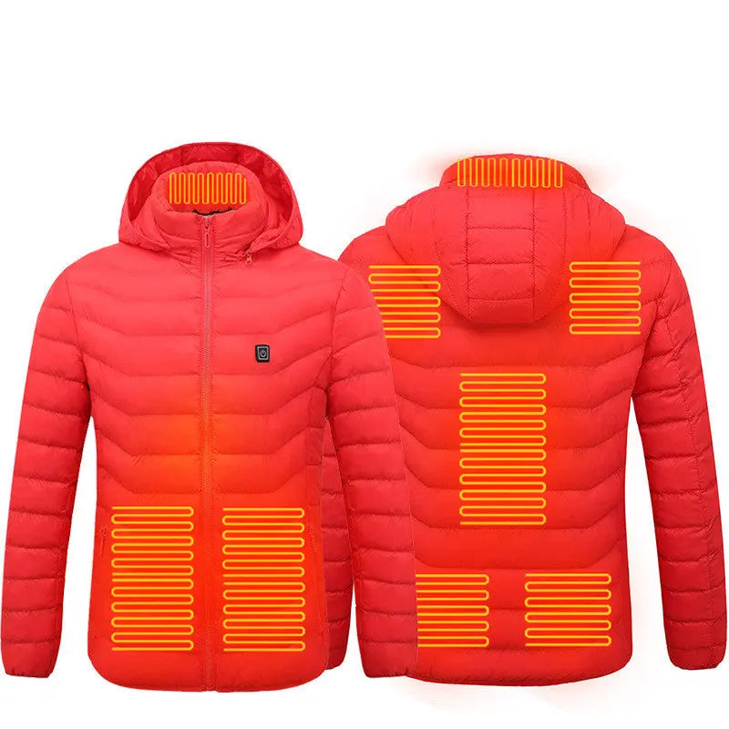 Men Heated Puffer Jacket Electric Heating Coat Insulated Hood Windbreaker 9Heat Zones DeriveMALL