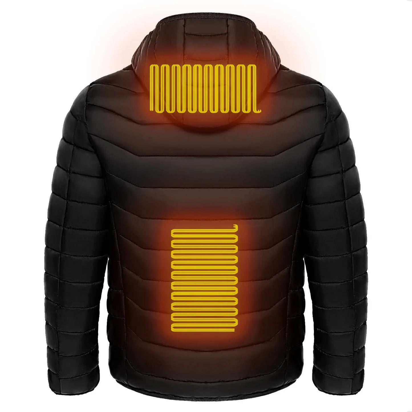 Men Heated Puffer Jacket Electric Heating Coat Insulated Hood Windbreaker 9Heat Zones DeriveMALL