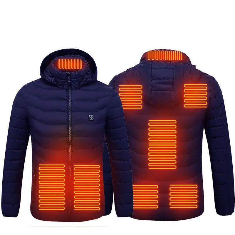 Men Heated Puffer Jacket Electric Heating Coat Insulated Hood Windbreaker 9Heat Zones DeriveMALL