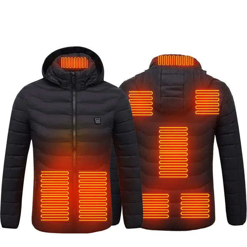 Men Heated Puffer Jacket Electric Heating Coat Insulated Hood Windbreaker 9Heat Zones DeriveMALL