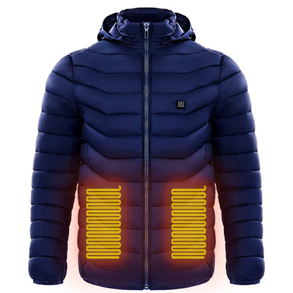 Men Heated Puffer Jacket Electric Heating Coat Insulated Hood Windbreaker 9Heat Zones DeriveMALL