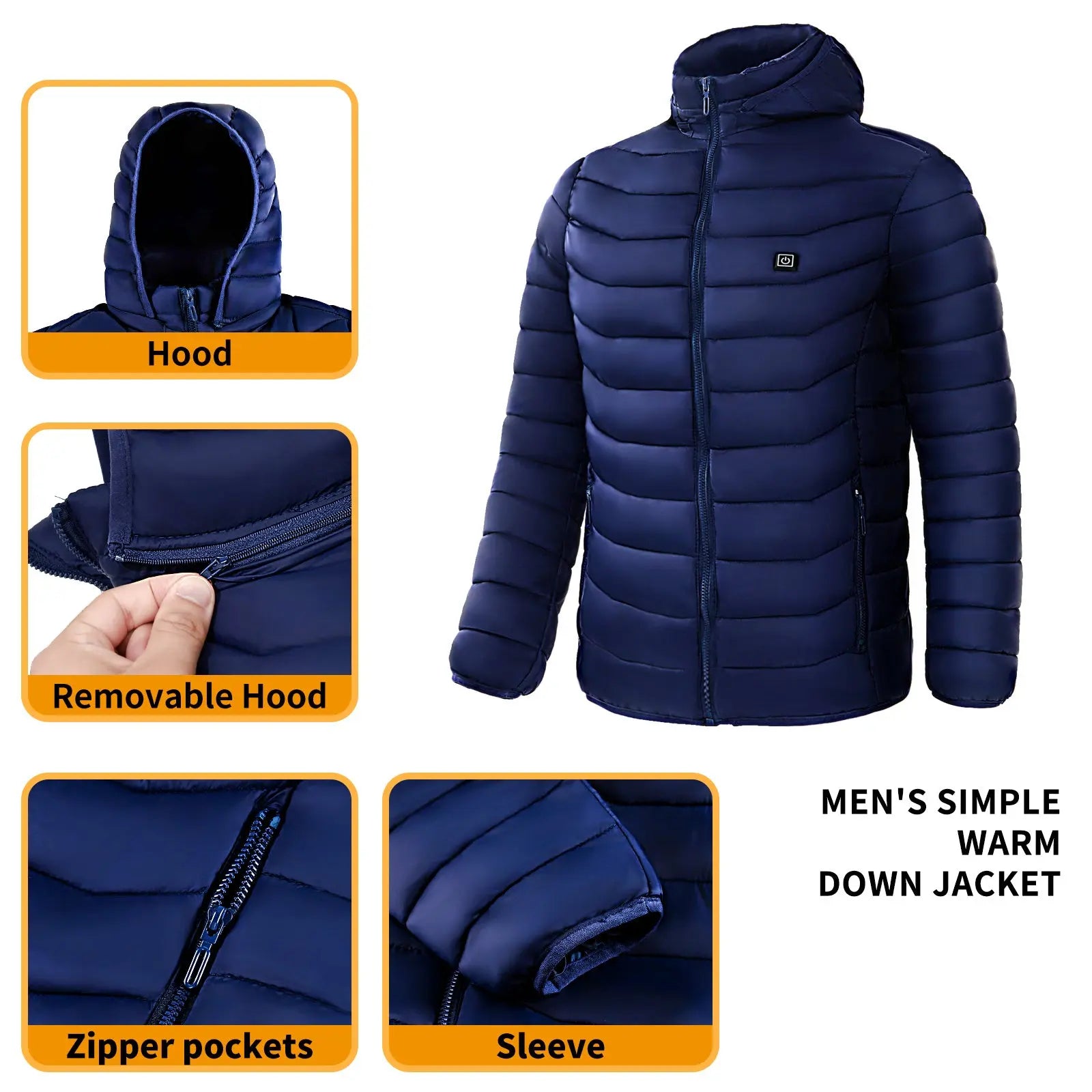 Men Heated Puffer Jacket Electric Heating Coat Insulated Hood Windbreaker 9Heat Zones DeriveMALL