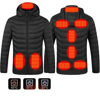 Men Heated Puffer Jacket Electric Heating Coat Insulated Hood Windbreaker 9Heat Zones DeriveMALL