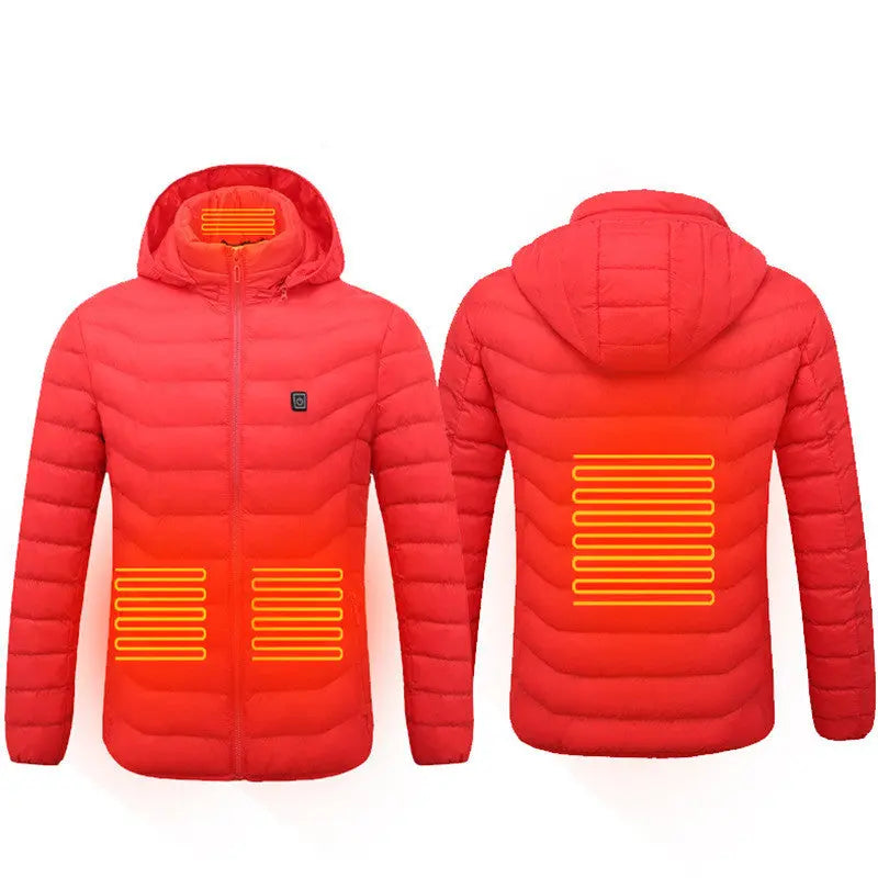 Men Heated Puffer Jacket Electric Heating Coat Insulated Hood Windbreaker 9Heat Zones DeriveMALL