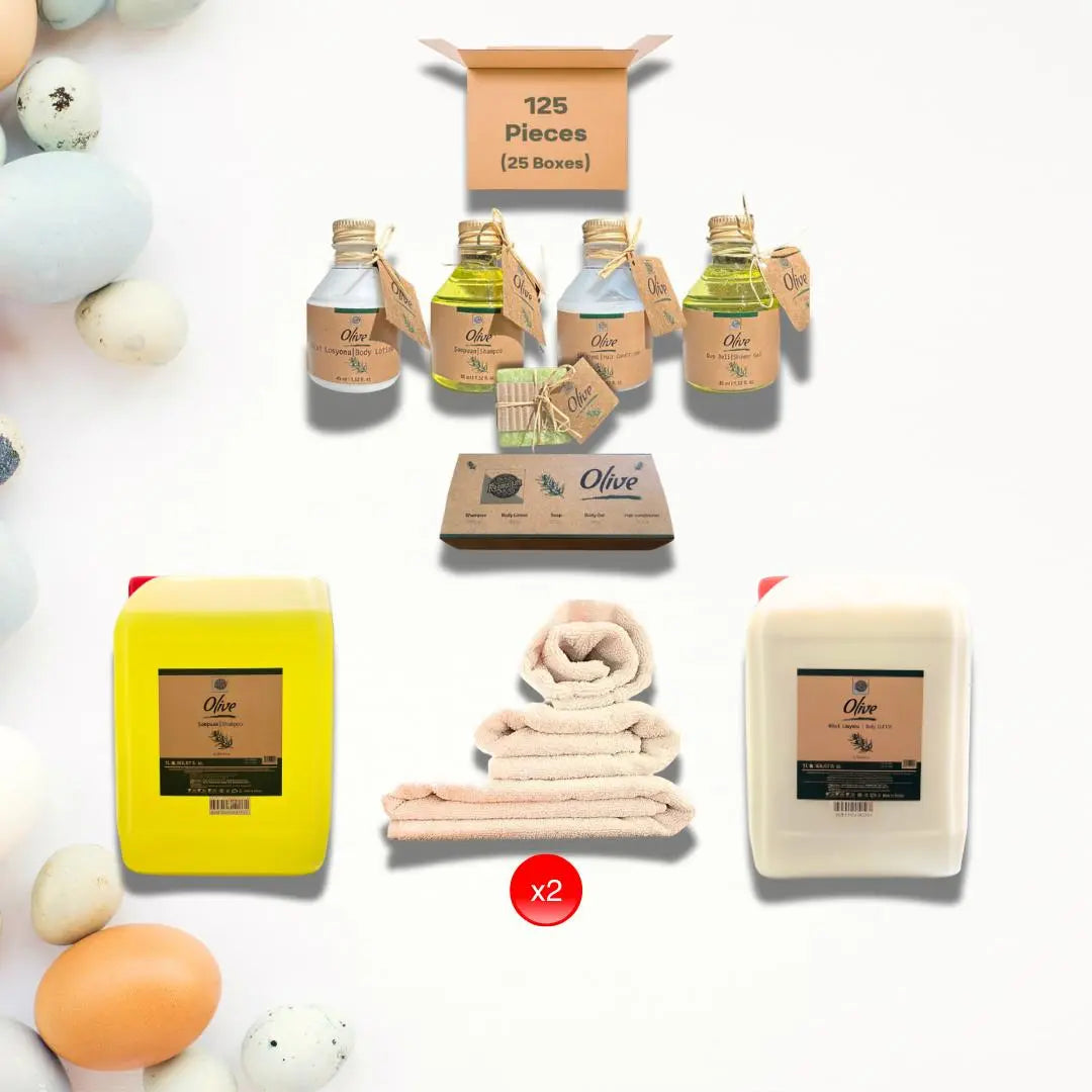 Premium Hospitality Bundle - Olive Toiletries & Turkish Cotton Towels | Roomsium Roomsium