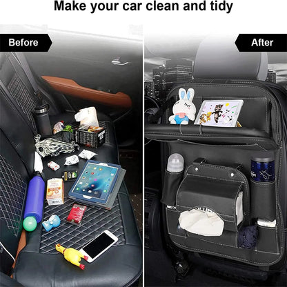 Premium Leather Car Storage Bag | Multifunction Seat Back Tray & Waterproof Car Organizer DeriveMALL