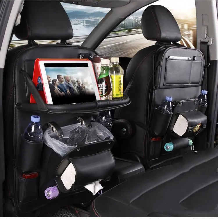 Premium Leather Car Storage Bag | Multifunction Seat Back Tray & Waterproof Car Organizer DeriveMALL