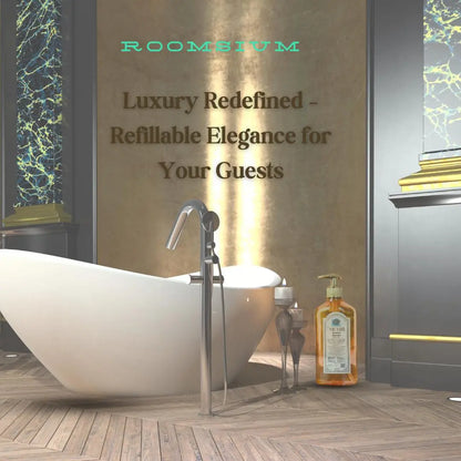 Roomsium Victor Set - Luxurious Refillable Dispensers | 13.52 Fl Oz Shampoo & Shower Gel Roomsium