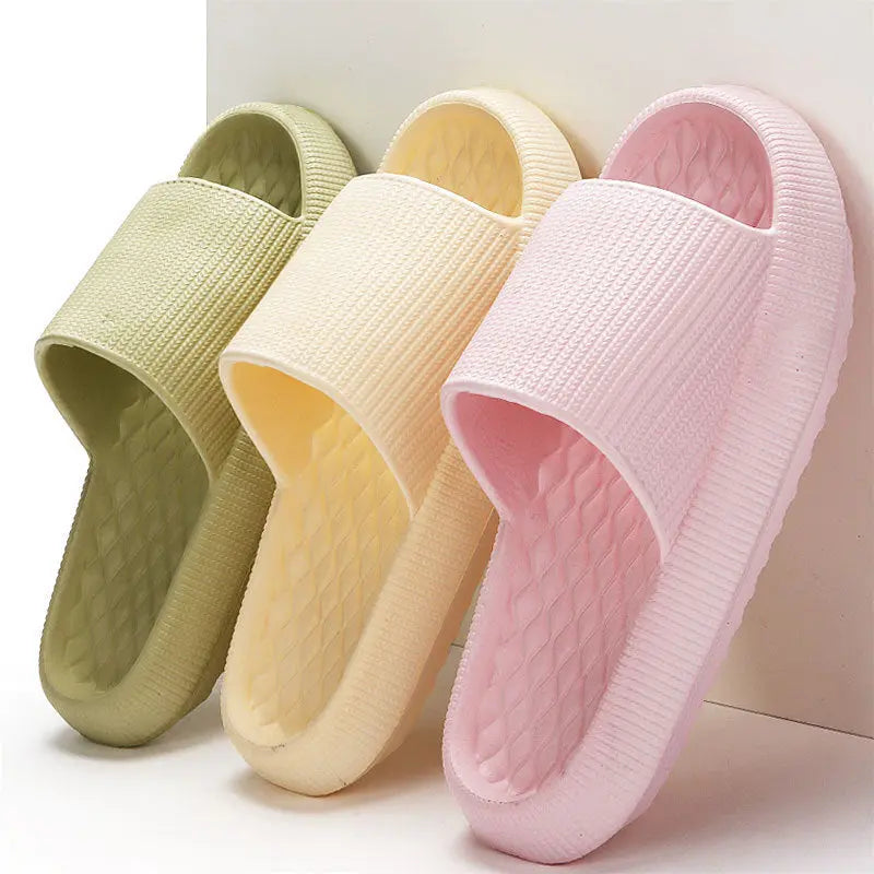 Summer EVA Slippers Solid Color Rhombus Stripe Anti-slip Slippers New Women's Home Shoes DeriveMALL