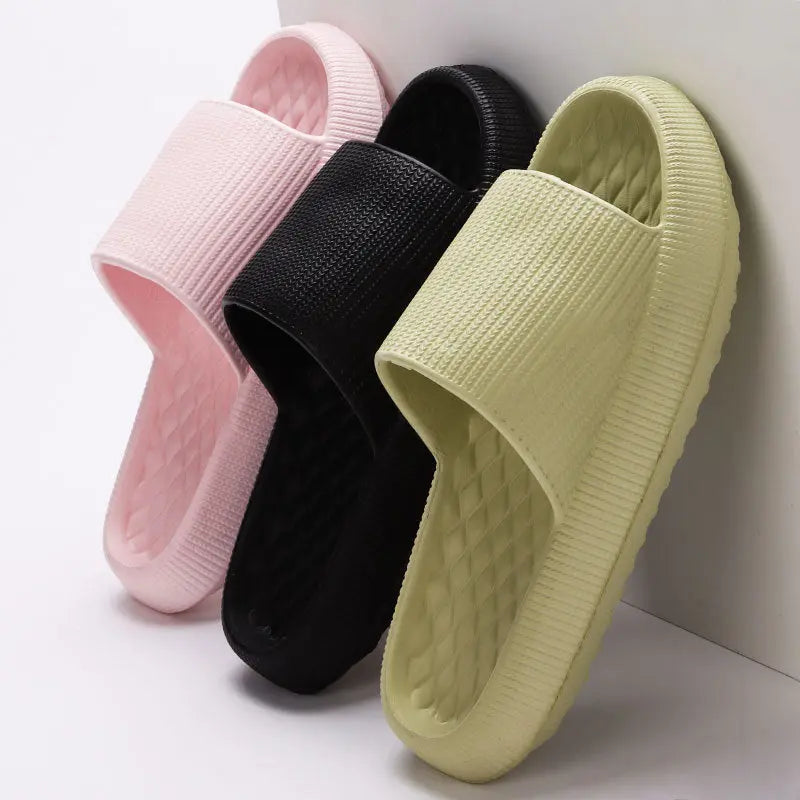 Summer EVA Slippers Solid Color Rhombus Stripe Anti-slip Slippers New Women's Home Shoes DeriveMALL