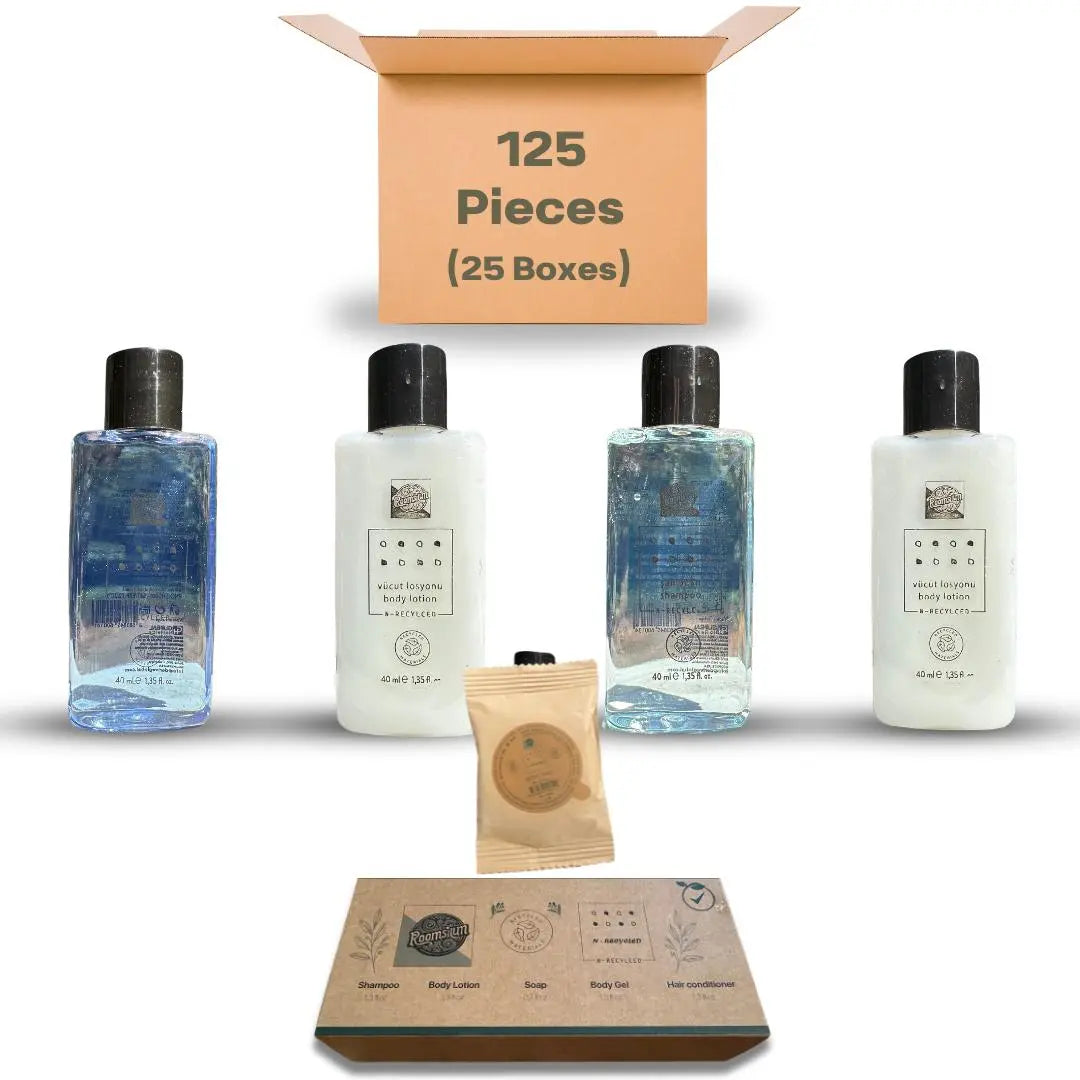 Toiletries Set by Roomsium, Turkish Bath, N-Recycled (125 Pieces - 25 Individual Boxes) - DeriveMALL