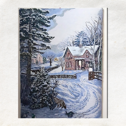 Handcrafted Beaded Winter Scene Canvas Art – 88 x 61 cm